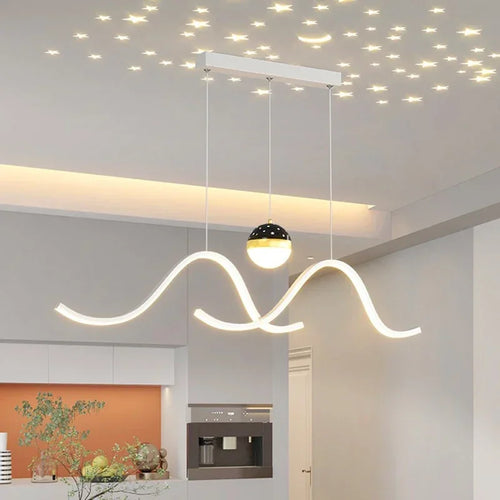 Nordic minimalist creative personalised LED strip dining table bar wave chandelier starry sky restaurant pendant light - vue 4 sur 10