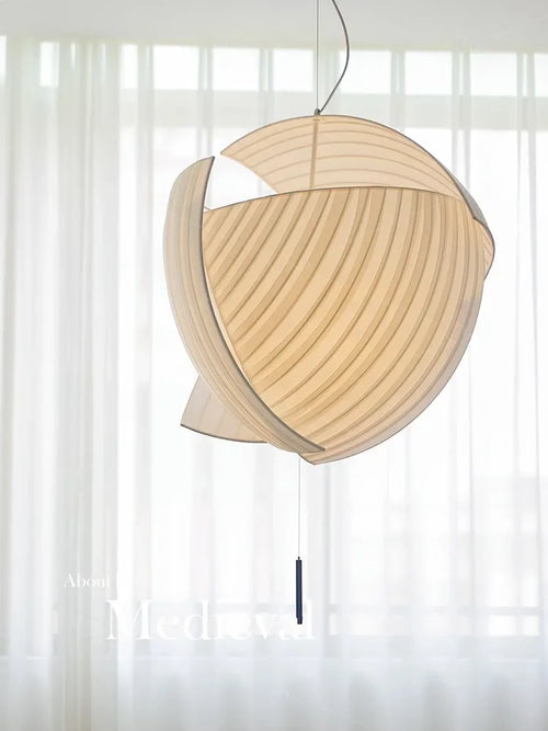 Japanese wabi sabi fabric designer LED pendant light for living room, dining room and home decor - vue 3 sur 12