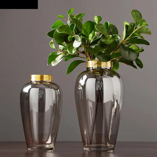 modern glass vase with metal base for floral decoration - vue 4 sur 9