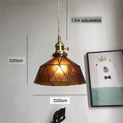 Pure glass pendant light with wave copper design