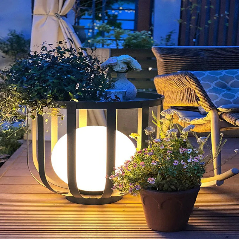 Solar garden floor lamp nordic flowerpot light for villa, courtyard, walkway and outdoor decor, IP65 waterproof