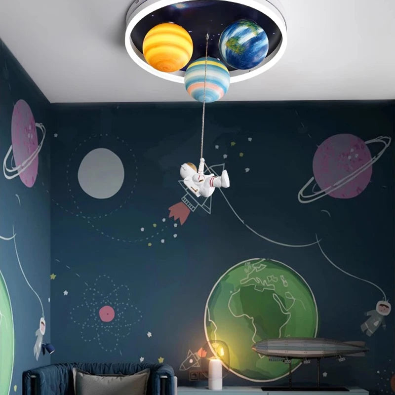 SANDYHA astronaut modern LED ceiling light creative planet lamp for children's room, dining room, study or nursery - vue 3 sur 8
