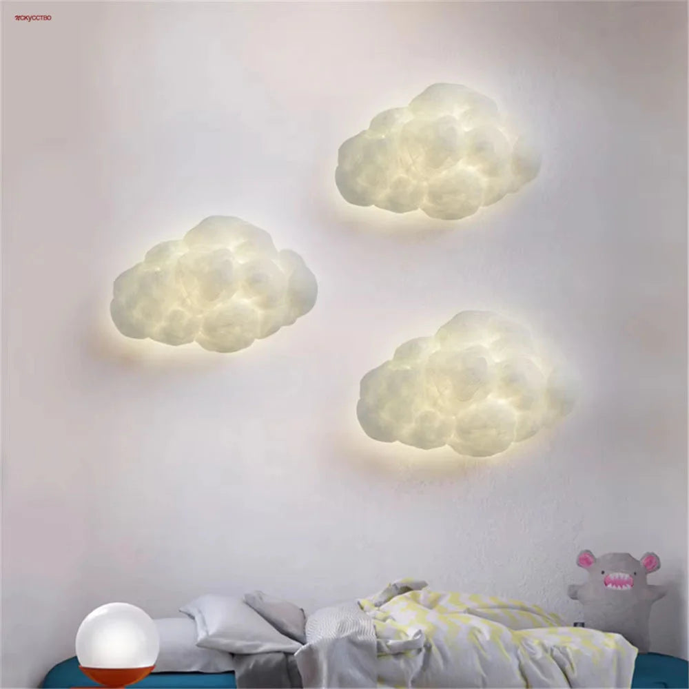 Decorative children's cloud LED wall light in imitation silk