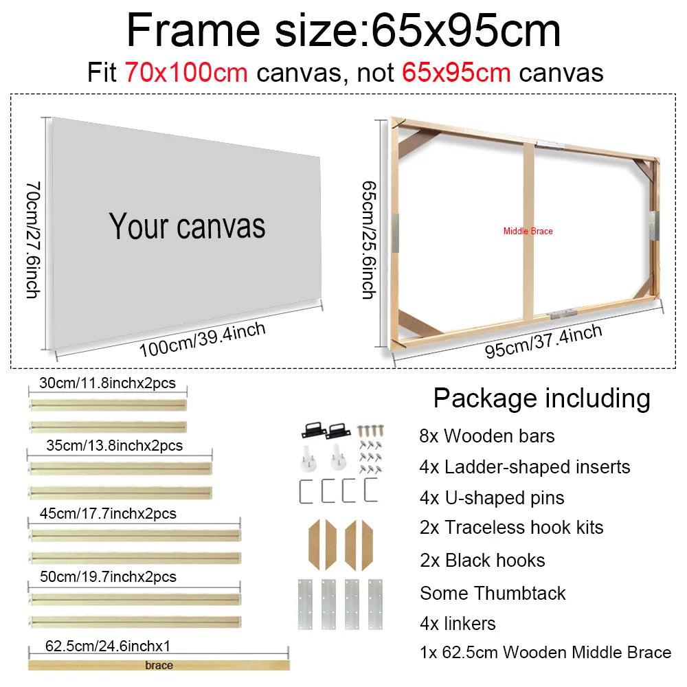 Wooden wall frame for canvases and decorative paintings