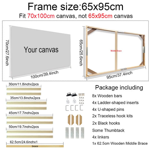 Wooden wall frame for canvases and decorative paintings