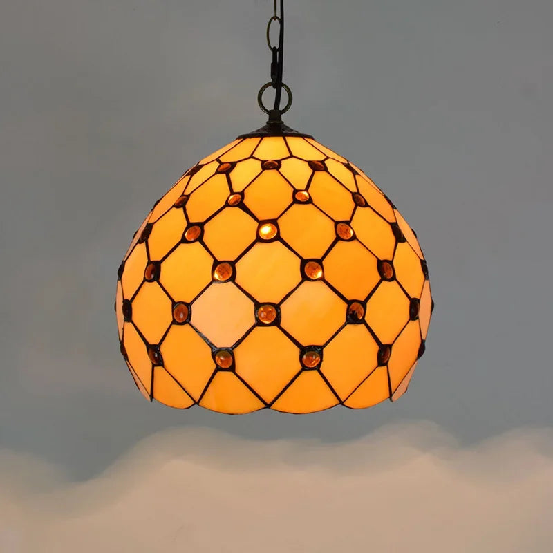 Lustre en verre coloré Tiffany rétro européen - vue 24 sur 29