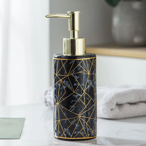 1pc Marble Pattern Ceramic Soap Dispenser,10.14oz Press Type Lotion Dispenser, Refillable Empty Bottle For Shampoo Shower Gel, B - vue 9 sur 8