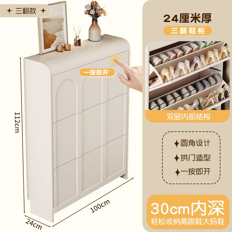 modern wooden shoe cabinet Nordic design space saving - vue 15 sur 20