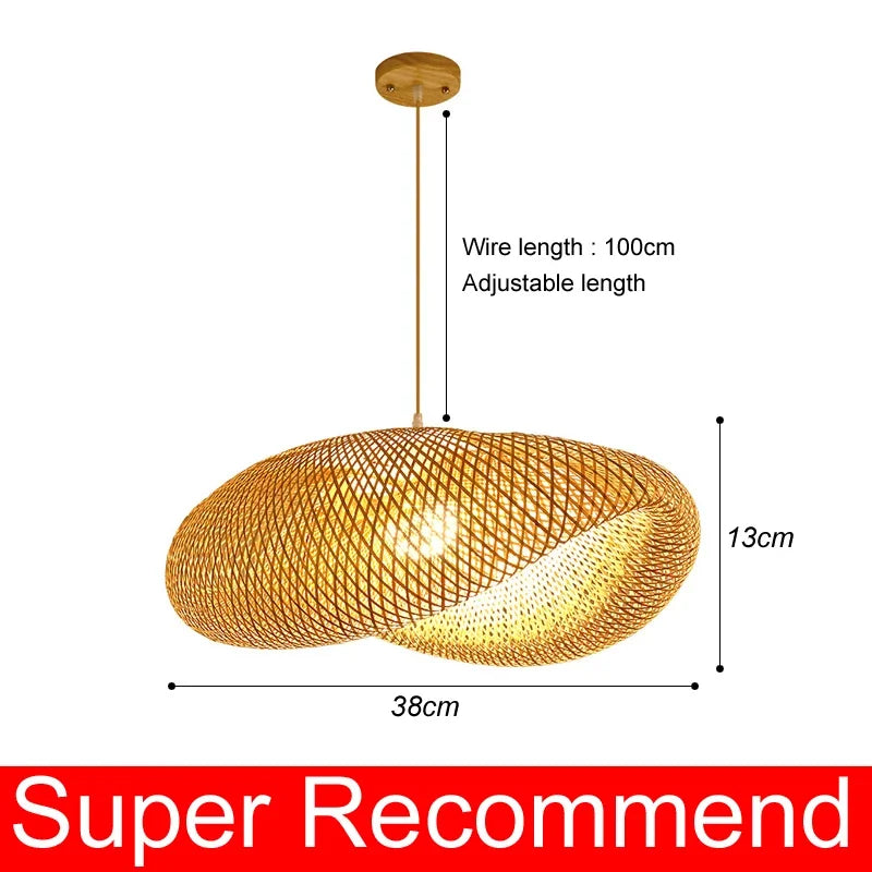 Japanese bamboo chandelier with Chinese style woven rattan - vue 14 sur 15