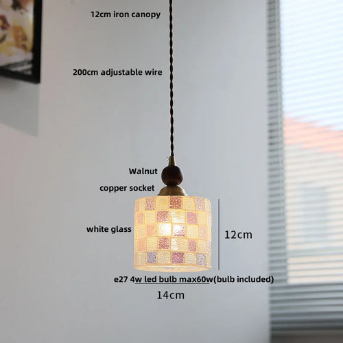 modern adjustable colored glass pendant light with wooden wire - vue 10 sur 25
