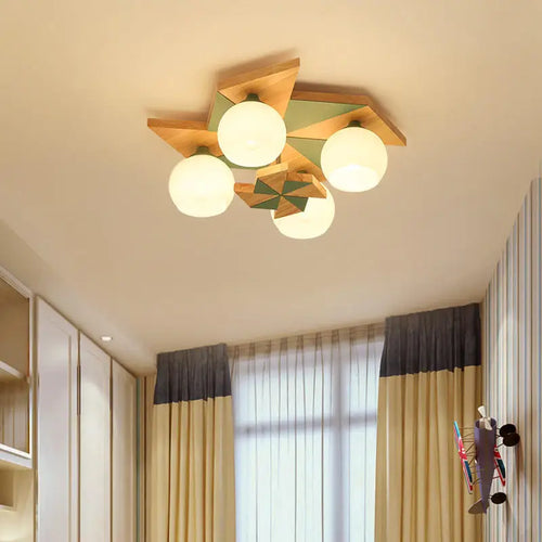 Log windmill ceiling light for children's room nordic retro style - vue 6 sur 9