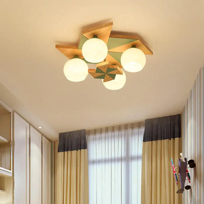 Log windmill ceiling light for children's room nordic retro style - vue 5 sur 9