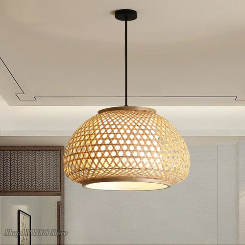 Hand-knitted bamboo chandelier decorative pendant for home - vue 3 sur 10
