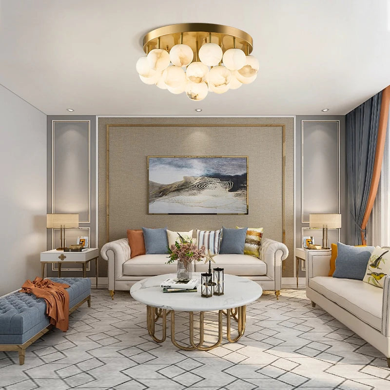Modern gold and black marble chandelier for elegant lighting - vue 4 sur 15