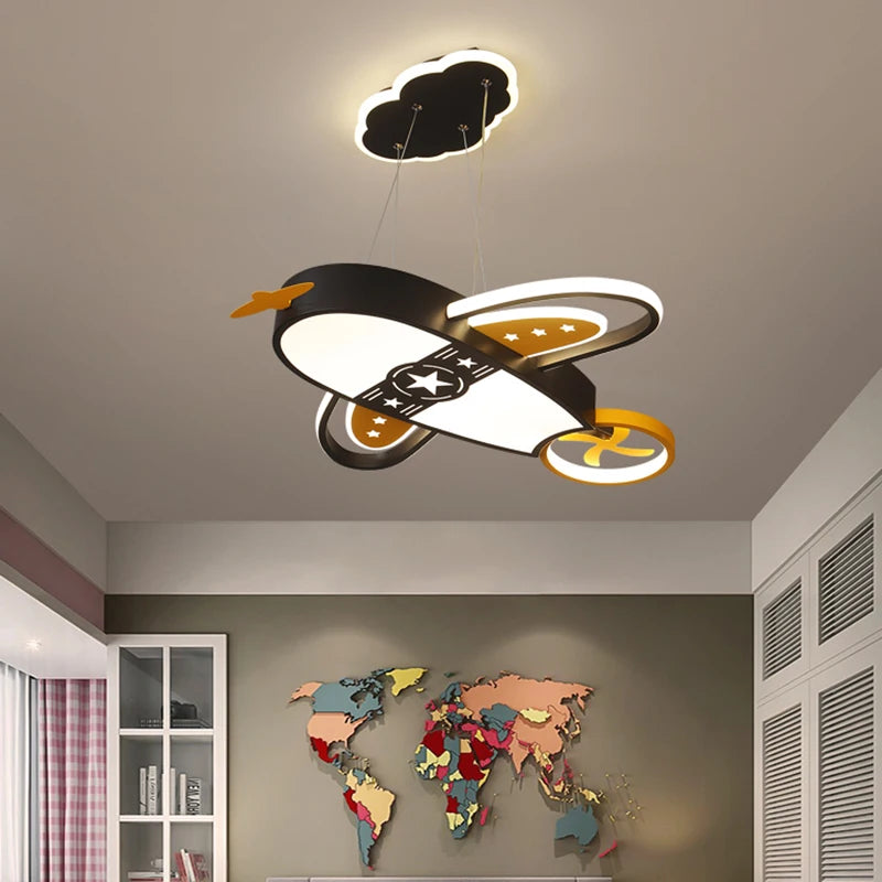 Modern airplane chandelier for children with remote-controlled lighting