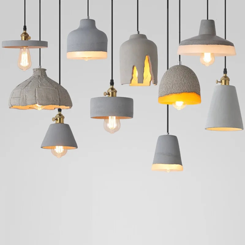 Industrial concrete pendant lamp with cement shade