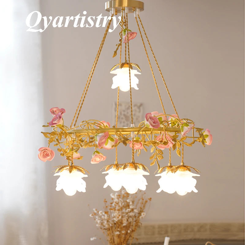 French pastoral style ceramic chandelier pendant light