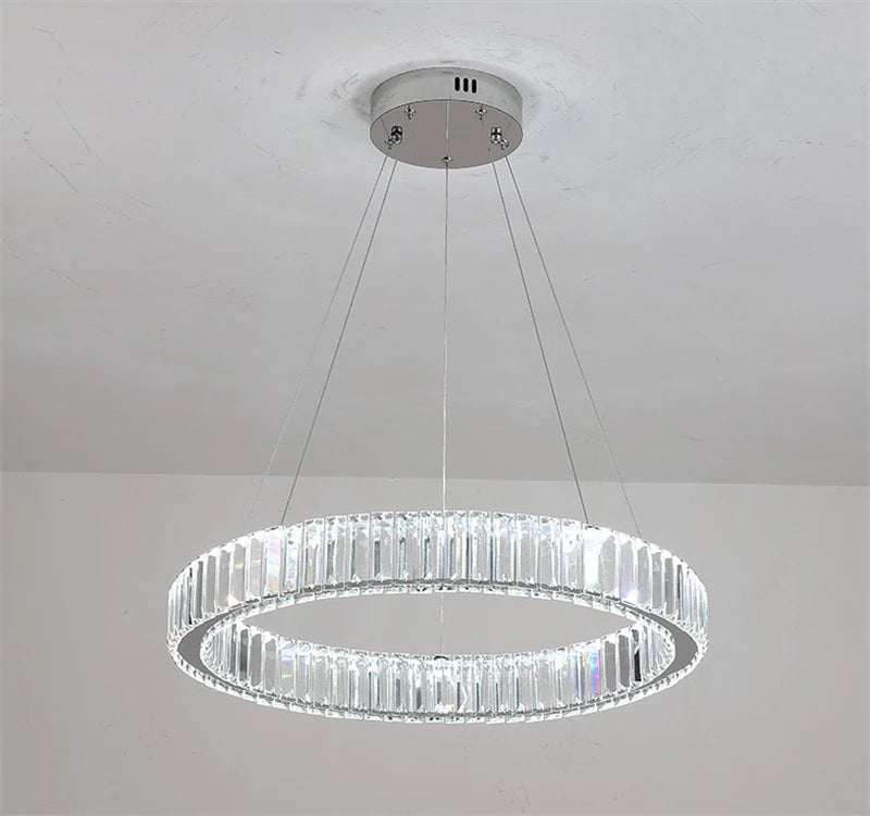 Modern round crystal LED chandelier with dimmable light - vue 4 sur 16