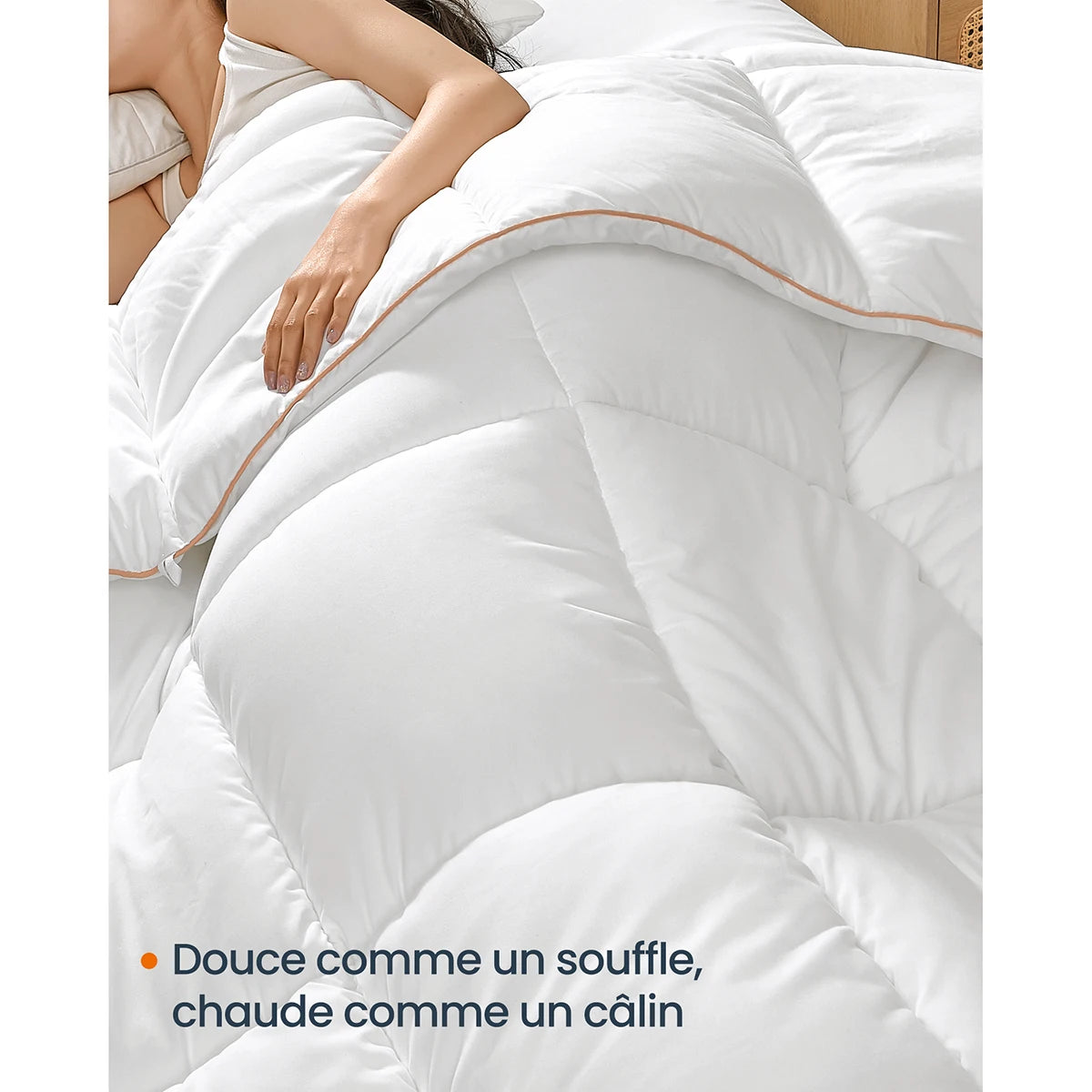 Duvet, 200 x 200 cm Duvet, Quilted Duvet with 8 Loops, 300 GSM Comforter, Double Duvet, Square Quilted Duvet, White