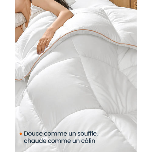 Couette, Duvet 200 x 200 cm, Couette Matelassée avec 8 Boucles, Édredon 300 GSM, Couette Double, Couette à Piquage Carré, Blanc - vue 3 sur 7