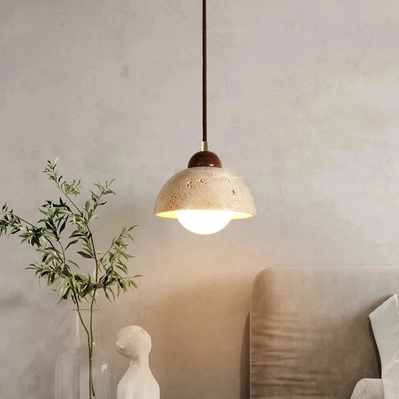 Yellow marble pendant light dining table Japan Wabi-Sabi travertine Nordic bedside restaurant corridor hanging lamp
