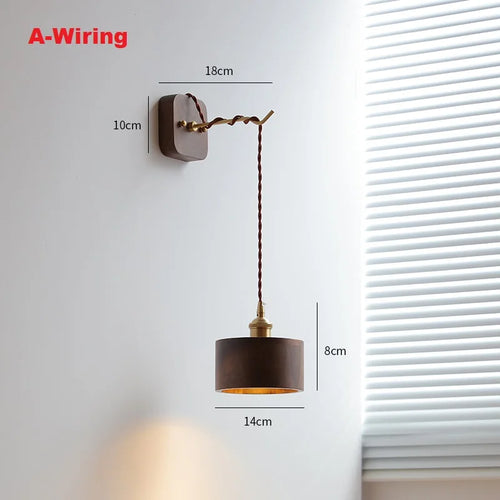 Nordic modern wood pendant light with brass fixture - vue 9 sur 10