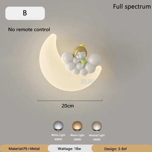 Romantic moon angel bear girl children's wall light
