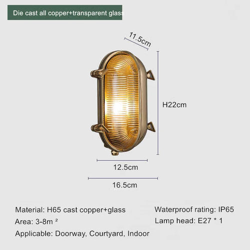 Retro brass wall light industrial style waterproof for outdoor use - vue 9 sur 16