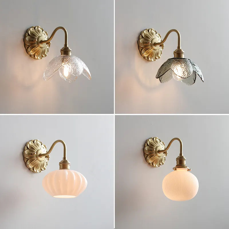 Modern smoked grey glass LED wall light copper indoor - vue 4 sur 23