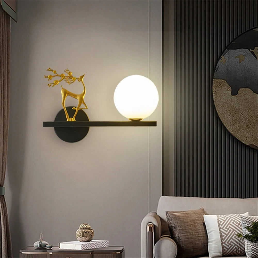 Gold deer LED wall light for artistic interior decoration