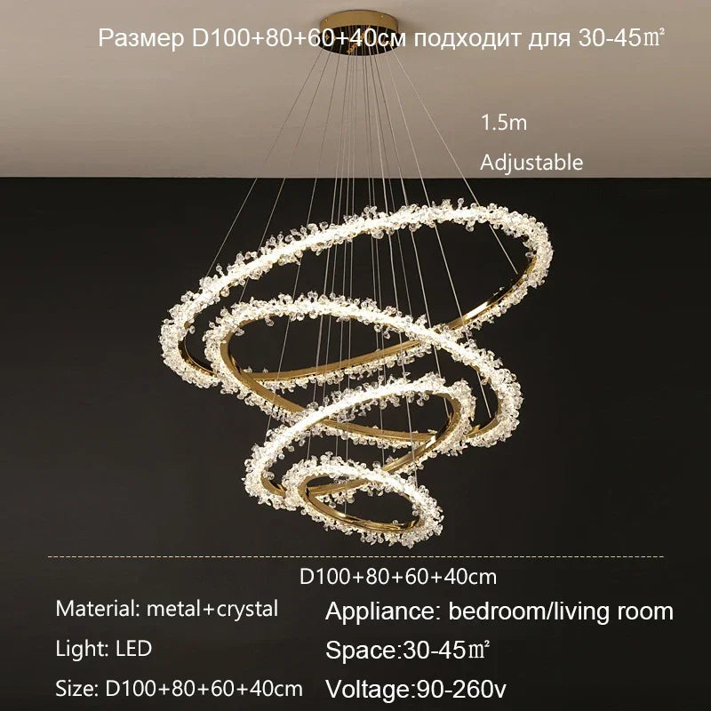 Modern luxury crystal chandelier with dimmable LED ring light
