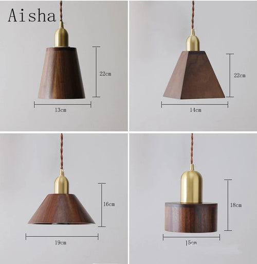 Japanese retro walnut pendant light for interior decoration - vue 7 sur 10