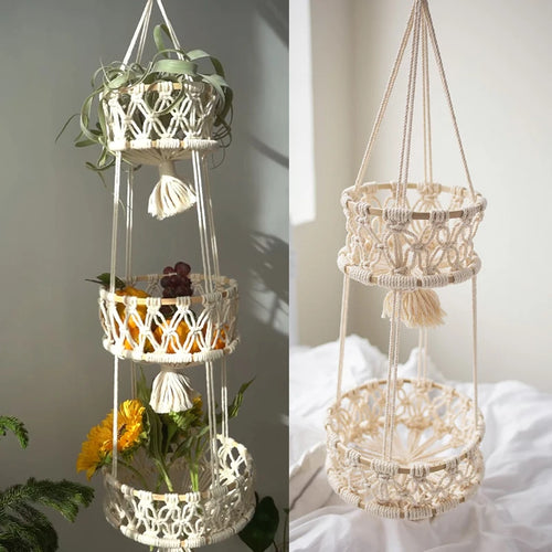 decorative macrame hanging basket for plants and fruits - vue 5 sur 10