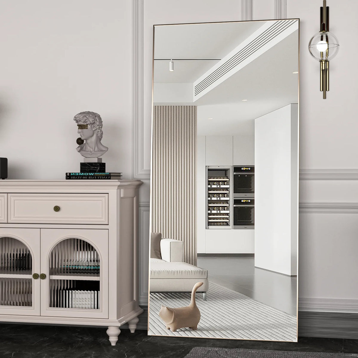 CASSILANDO Full Length Mirror 65" * 24", Floor Standing Mirror, Black Metal Frame Mirror， Full Body Mirror - vue 6 sur 8