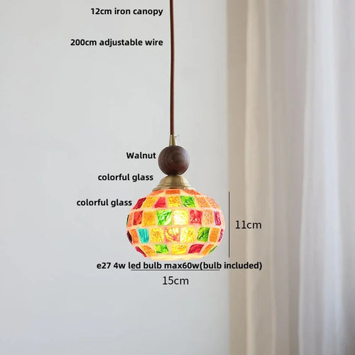 modern adjustable colored glass pendant light with wooden wire - vue 26 sur 25