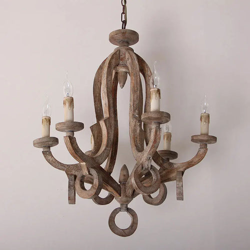 Vintage solid wood chandelier in American style for various spaces - vue 6 sur 7