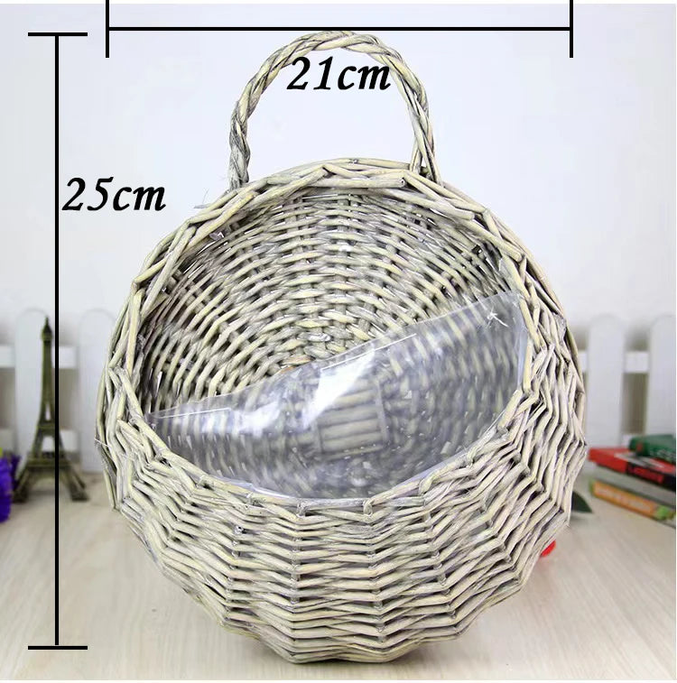 handmade rattan and wicker wall planter for plants