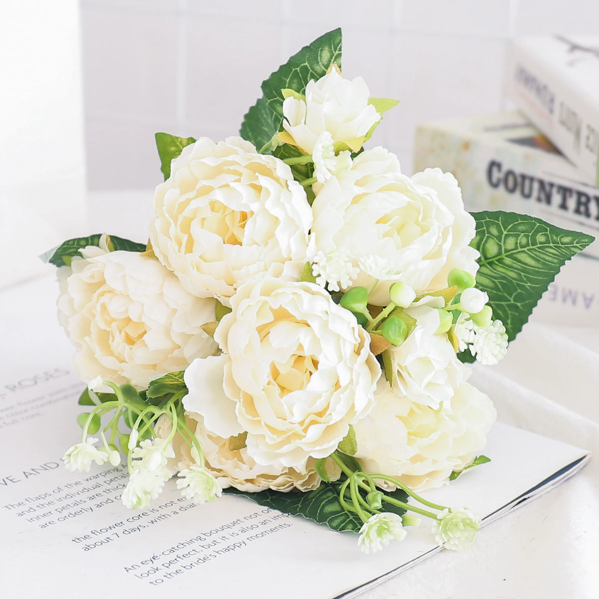 Artificial silk peony and hydrangea bouquet for wedding and home decoration - vue 36 sur 40