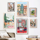 Watercolour coastal city wall art modern décor