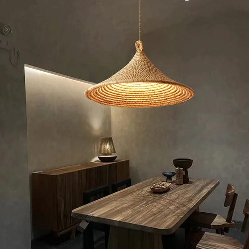 Minimalist Japanese-style vintage rattan pendant light - vue 6 sur 7