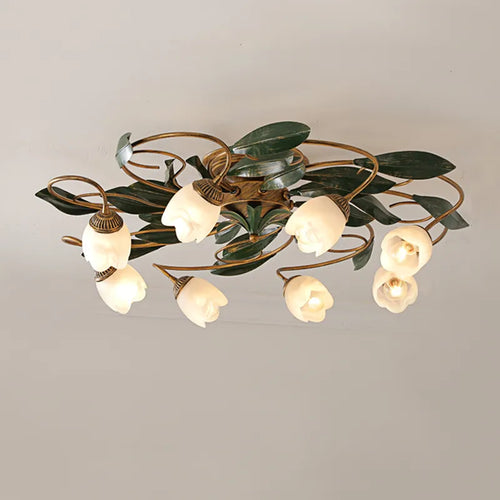 French vintage floral copper ceiling lantern for bedroom and living room - vue 2 sur 6