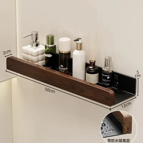 walnut wall shelf for storage and towel rack - vue 6 sur 10