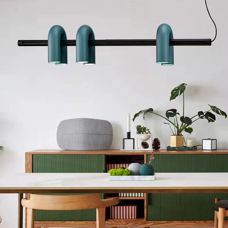 Art Deco U Tube metal chandelier with adjustable cord