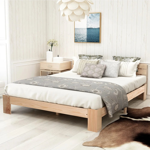 EU STOCK Wooden bed Double bed, headboard, slatted grid -200 x 140cm solid wood FSC Solid wood double bed - vue 3 sur 8