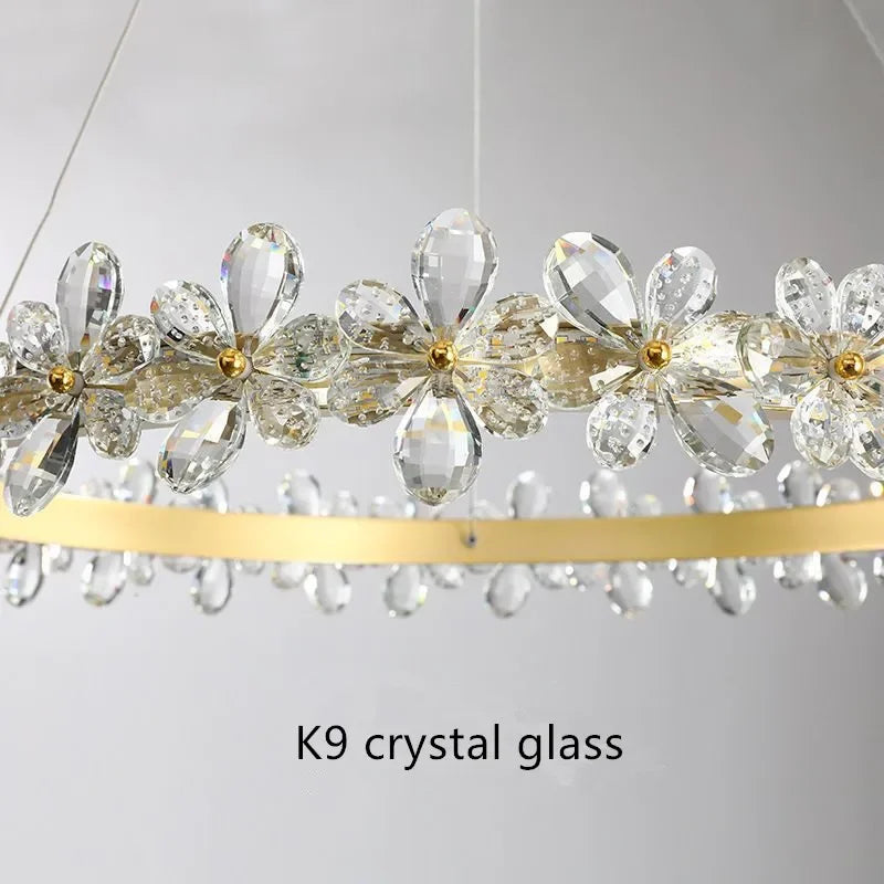Nordic style K9 crystal chandelier with petal ring and LED - vue 6 sur 17