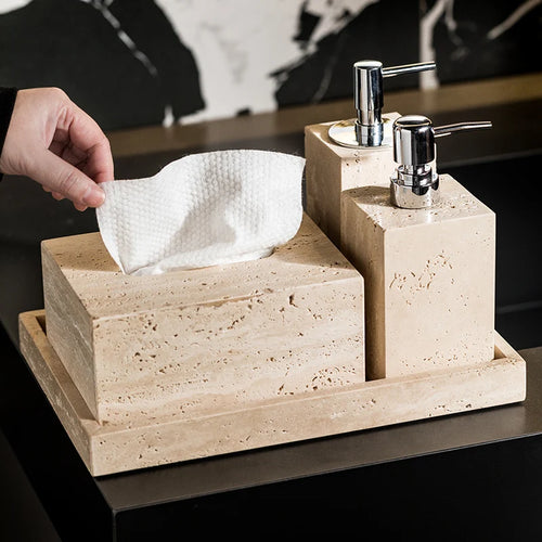 natural marble bathroom accessory set - vue 3 sur 30