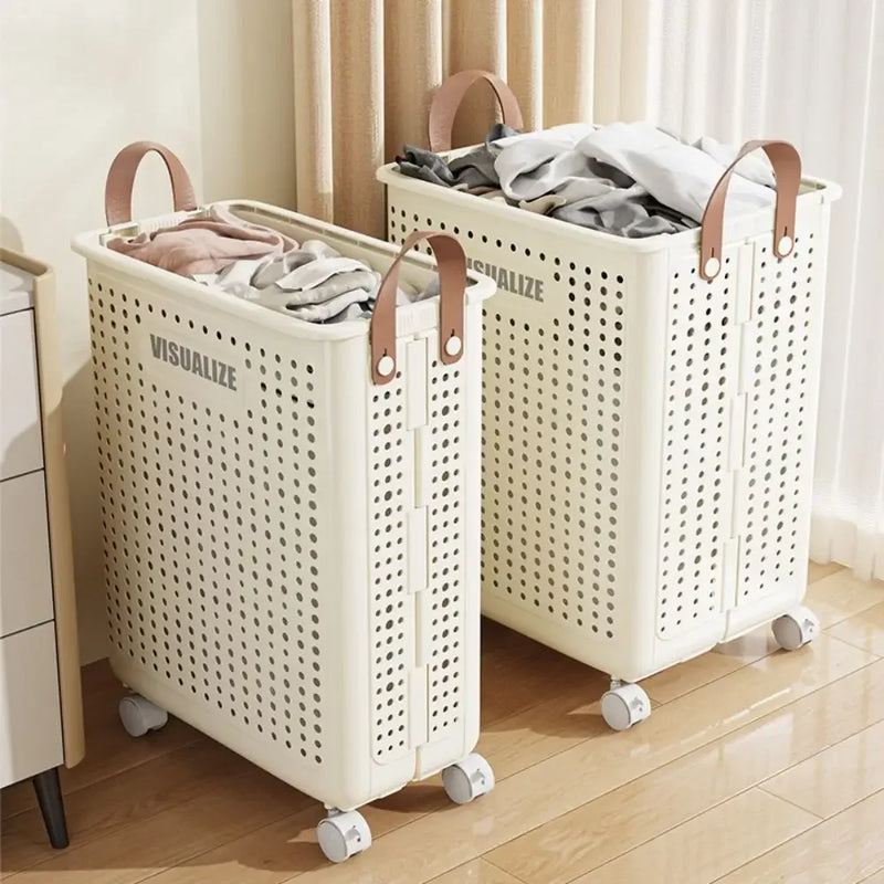 Foldable rattan-effect storage basket for toys and laundry
