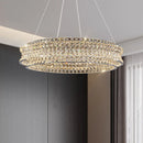 Modern clear crystal chandelier in stainless steel with dimmable light and adjustable cord