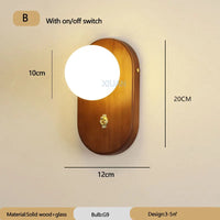 Wabi-sabi retro solid wood wall light with switch