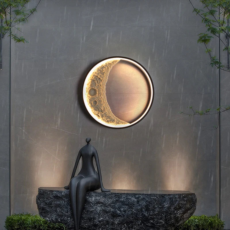 New modern outdoor moon LED wall light waterproof garden resin